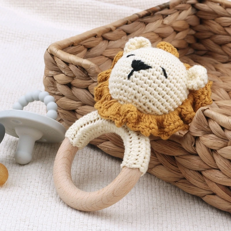 

Newborn Rattle Handbell Crochet Lion Baby Teether Toy Hand Grab Molar Rod Rattle Baby Teething Toy Infant Chewing Gift