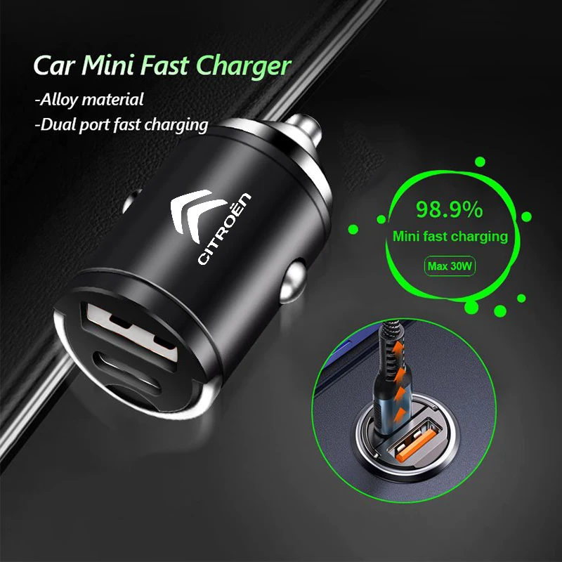 Фото Автомобильное зарядное устройство для прикуривателя QC3.0 USB Type C, быстрая зарядка для телефонов Citroen C3 C4 C5 C1 C2 Berlingo Celysee Xsara Picasso №2