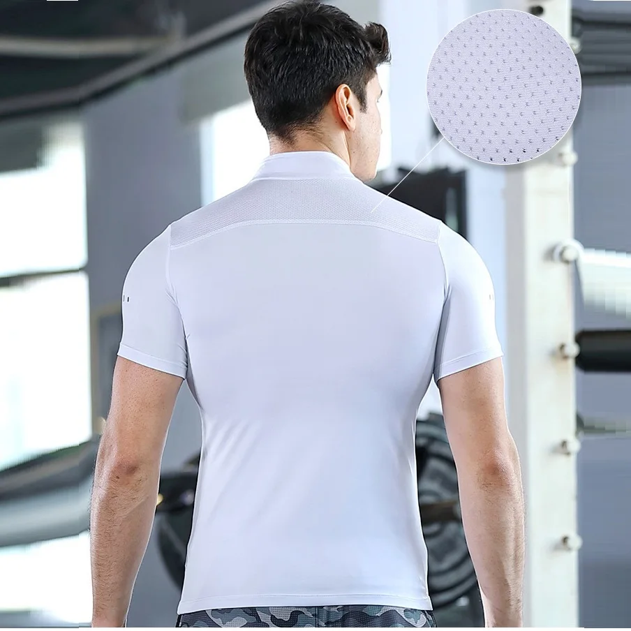 Summer High-neck Half-zip Fitness Clothes Men's Quick-drying Short-sleeved Sports T-shirt Quick-drying Running Sweatshirt