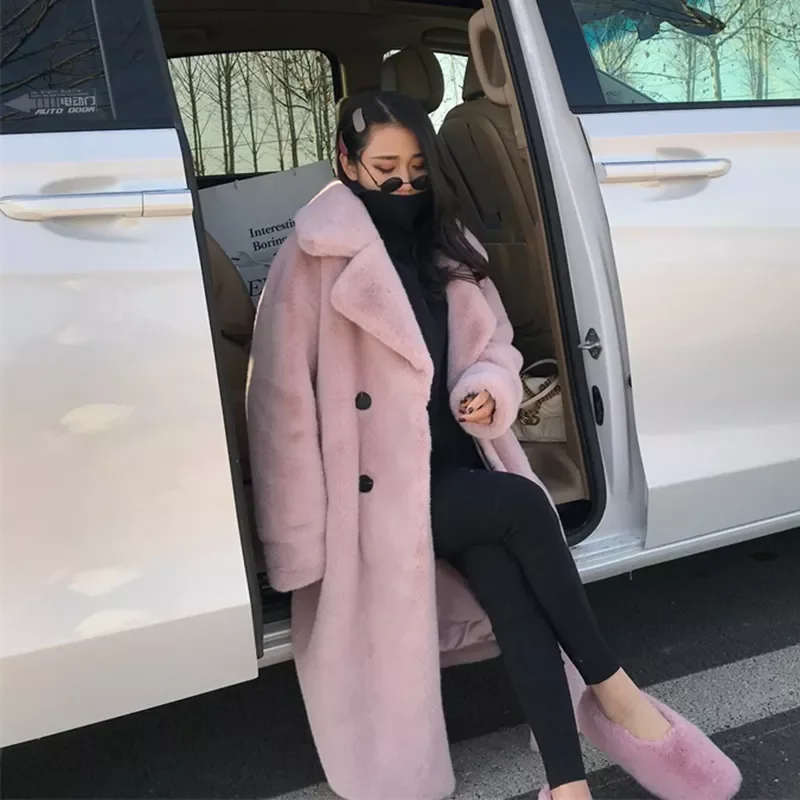 New2022 Winter Warm Fur Coat Female Long Women Faux Rabbit Fur Overcoat  Fluffy Furry Female Mink Fur Jacket