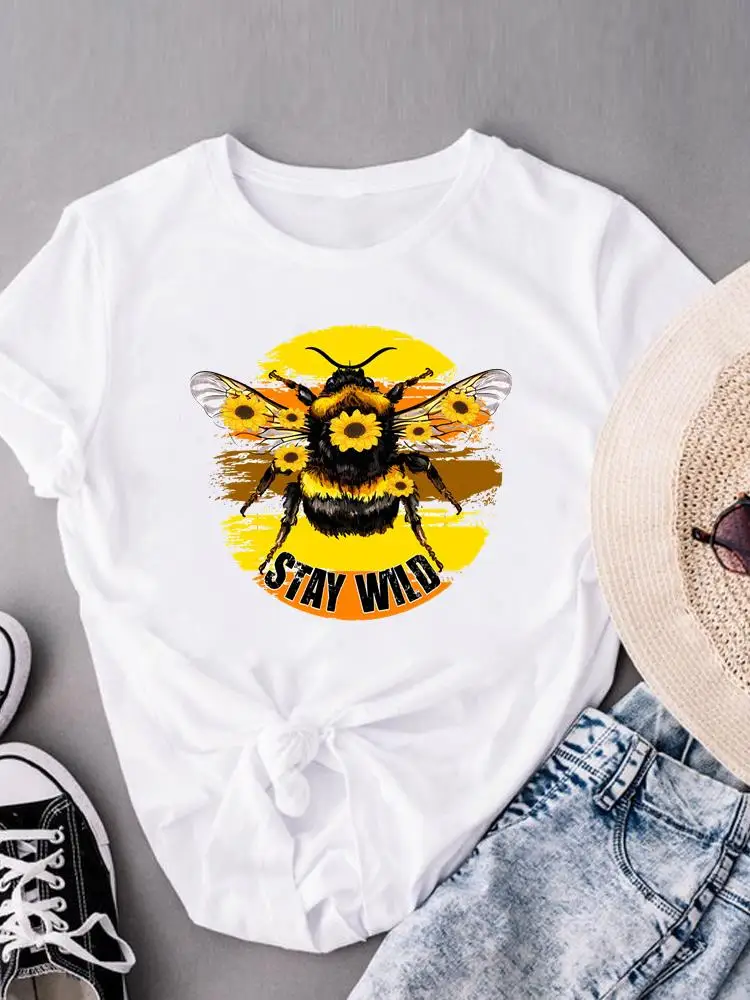 

Bee Watercolor Trend Lovely Fashion Short Sleeve Summer T Clothing Clothes Women Female Print Graphic Tee Casual T-shirts