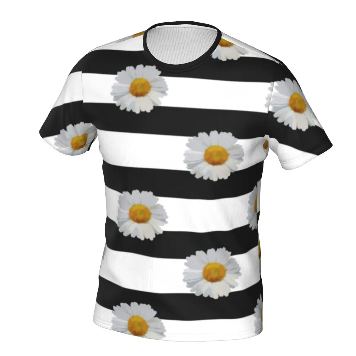 

Футболка мужская в полоску, белый топ с коротким рукавом, с принтом маргариток, в стиле Харадзюку, Y2K, на лето
