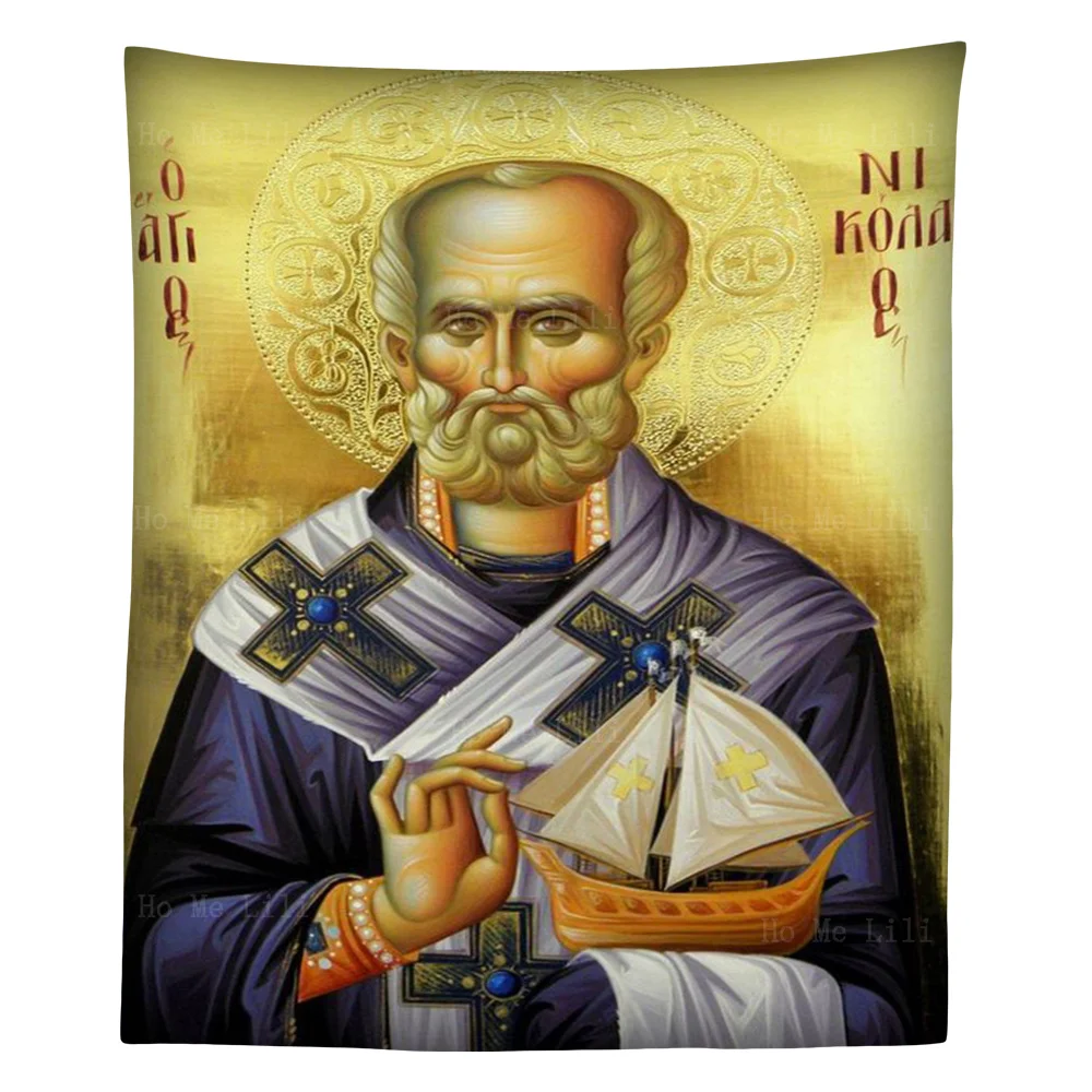 

Saint Nicholas Exultation Of The Holy Cross Icon Jesus Christ Our Lord Wall Hanging Tapestry By Ho Me Lili For Livingroom Decor