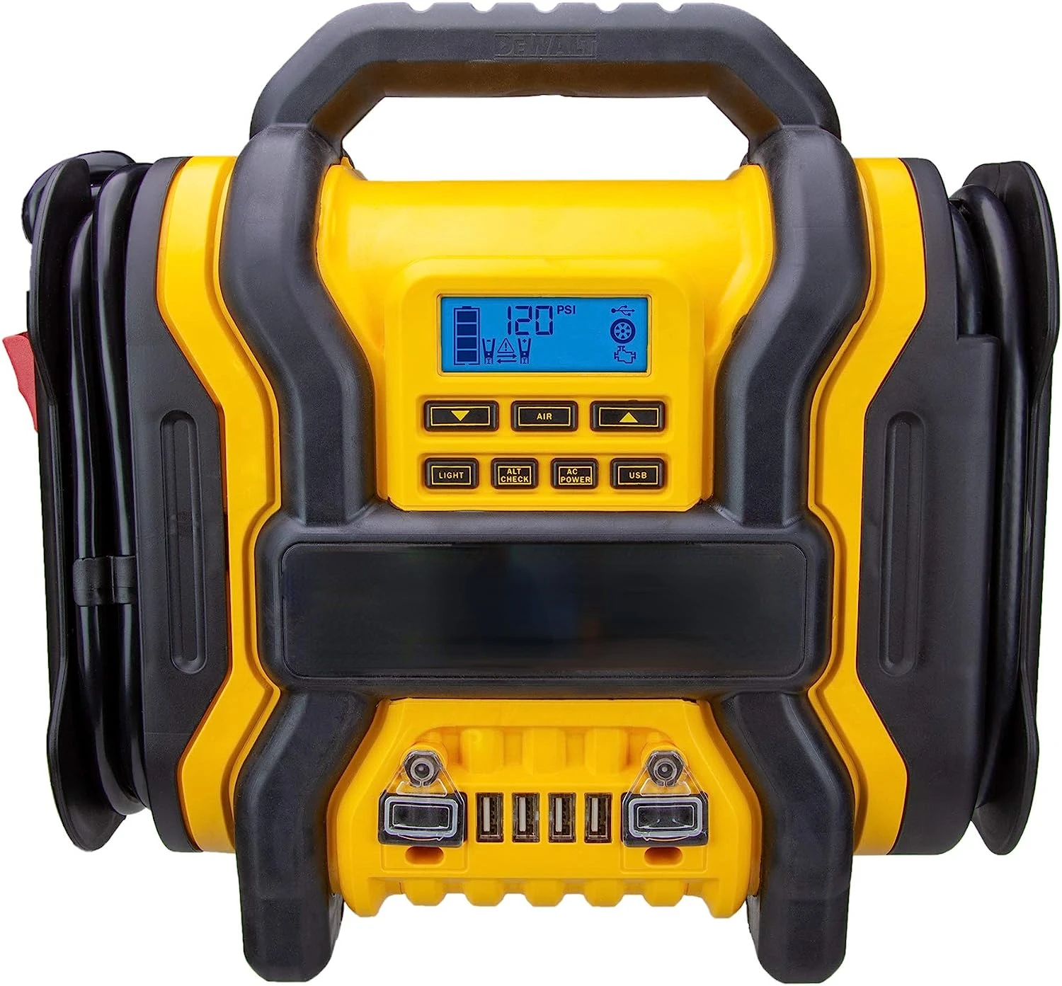 1600 Peak Battery Amp 12V Automotive Jump Starter/Power Station with 500 Watt AC Power Inverter, 120 PSI Digital Compressor, and