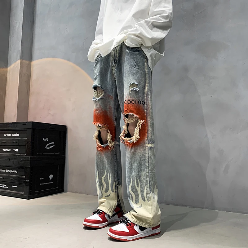 Jeans American High Street Ripped Jeans Men Ins Trend Niche Design Hiphop Pants Y2k Aesthetic Pants INS Hot Sale Men Jean Casual