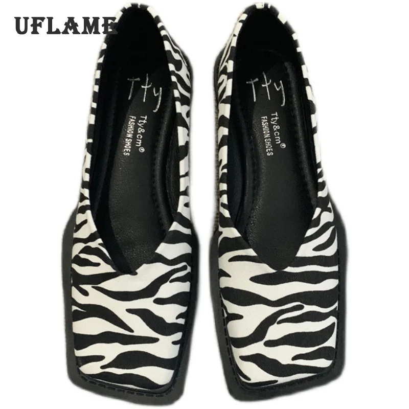 

Women's Flat Shoe Fashion Pumps Mary Jane Shoes Shallow Mouth Shoes Square Toe Shoes for Ladies Zebra Brand Design Slip-on Shoes