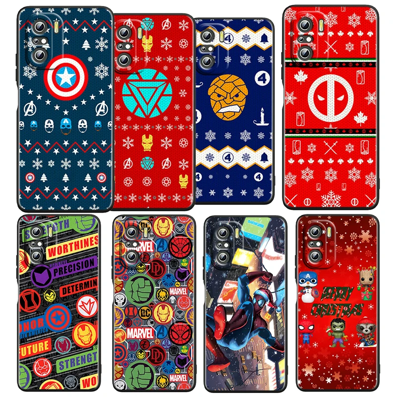 

Marvel Christmas Cartoon For Xiaomi Redmi K50 Gaming Pro 5G 10 9 9A 9C 9T 8 7 6 5 4X TPU Soft Black Phone Case Fundas Coque Capa