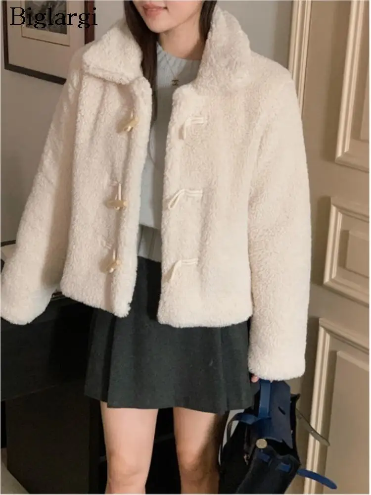 

Autumn Winter Furry Teddy Jacket Coat Women Korea Style Long Sleeve Casual Ladies Cropped Jackets Fashion Loose Woman Coat 2023