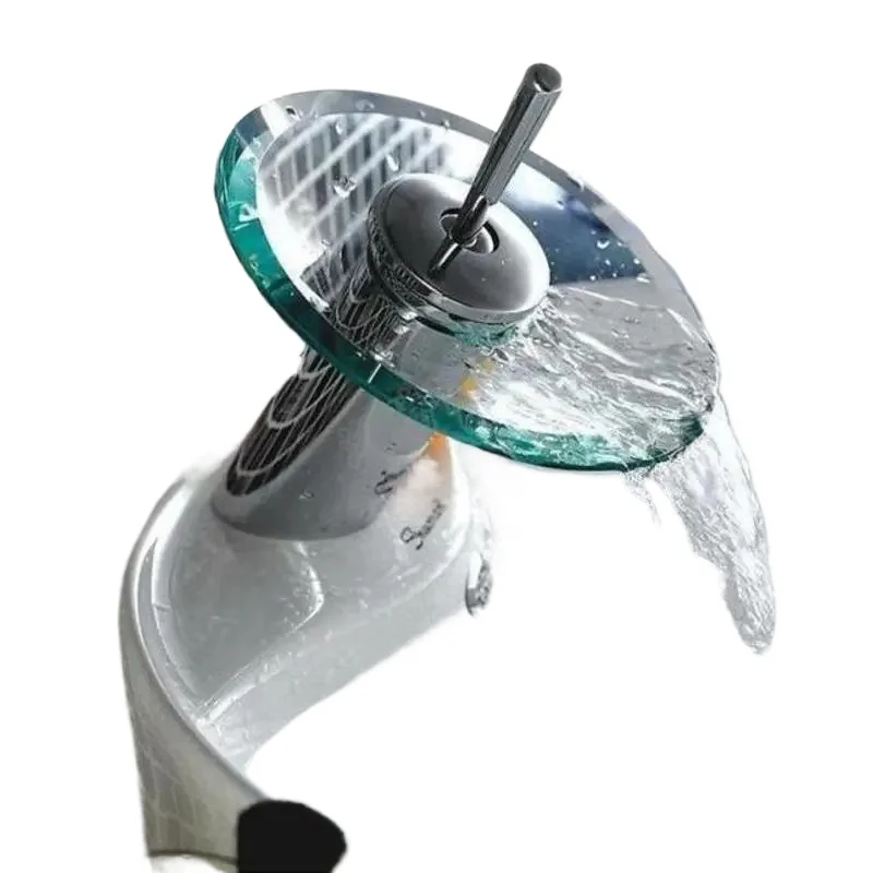 Смеситель для раковины в ванной со стеклянной ручкой