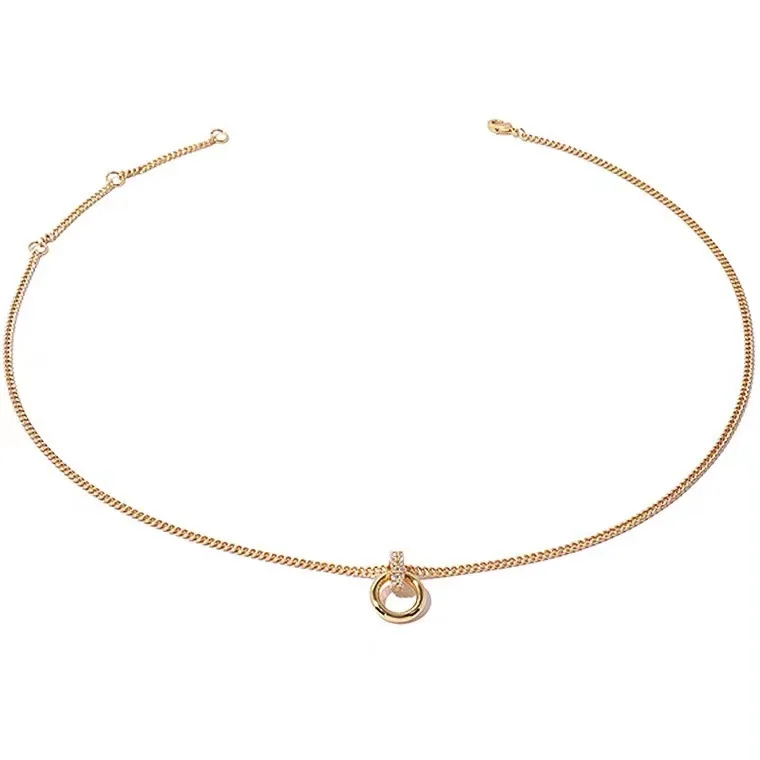 

Classic copper double-ring necklace clavicle zircon double-ring pendant INS style fashion compact necklace simple