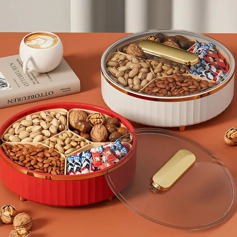 

Divided Serving Tray Round Appetizer Tray With Lid 5 Compartments Food Storage Organizer For Dried Fruits Nuts Candies Cookies