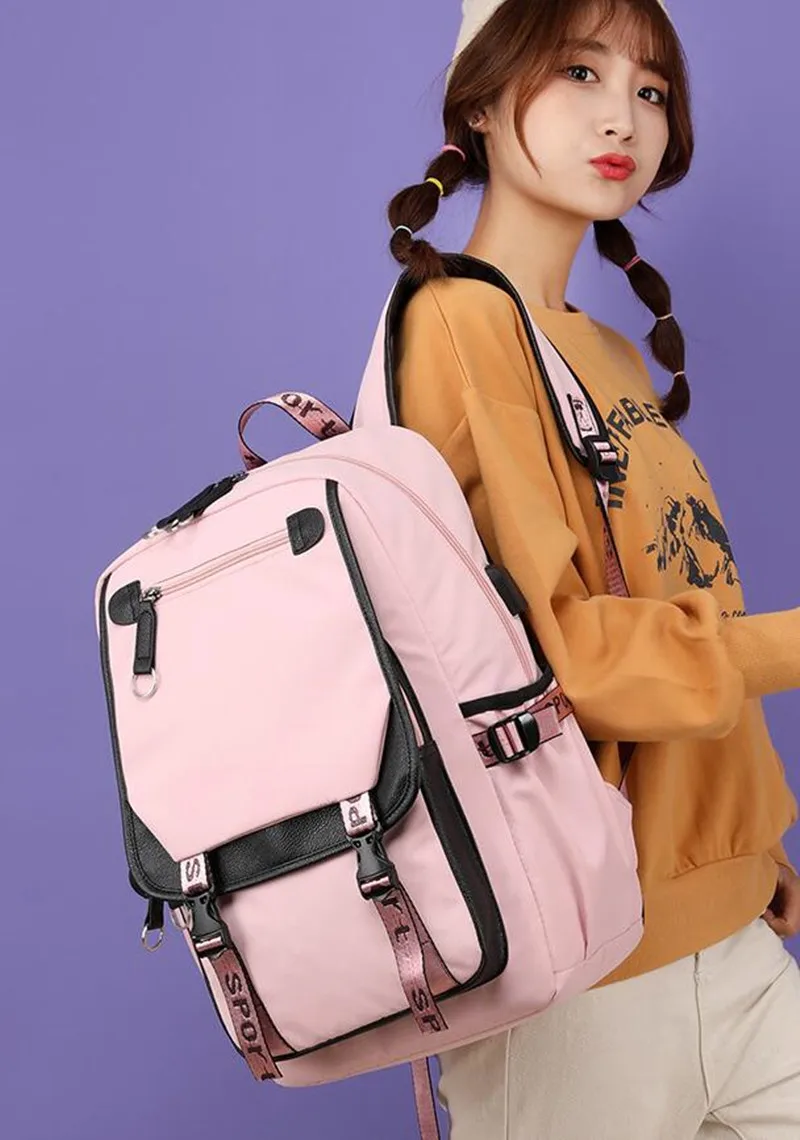 Large School Bags For Teenage Girls USB Port Canvas Schoolbag Student Book Bag Fashion Teen School Backpack