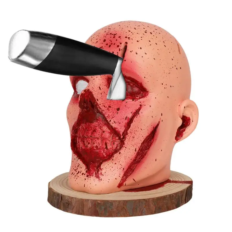 

Wood Skull Knife Storage Holder Halloween Horror Skull Head Storage Rack Ornament Multi-hole rack Desktop Party Decorations