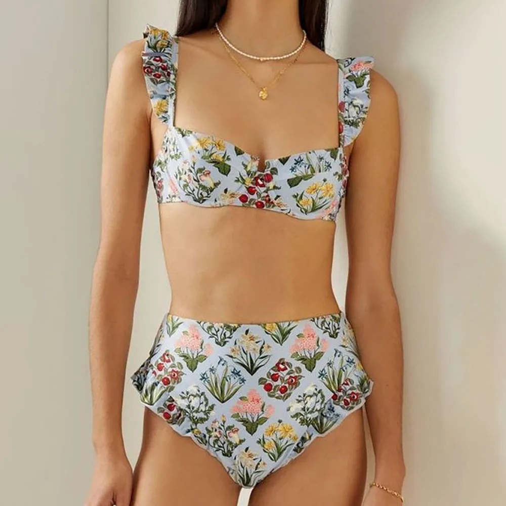 

Sexy Printed Bikini Ruffle Swimsuit Two-piece Push Up High Waist Swimwear Triangle Swimming Biquini Beach Dress Summer Beachwear