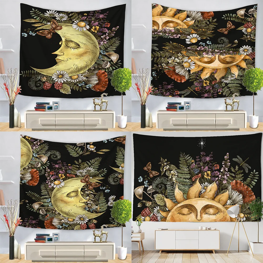 Гобелен в стиле бохо Солнце Луна Мандала узор настенные подвесные гобелены холст