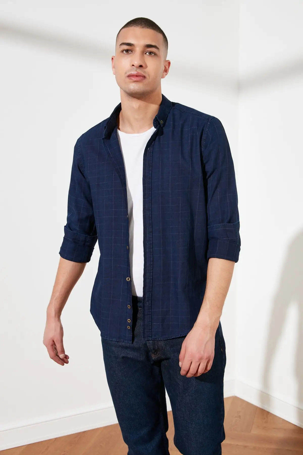 

Trendyol, тонкие облегающие мужские джинсовые Рубашки в клетку TMNSS21GO0237