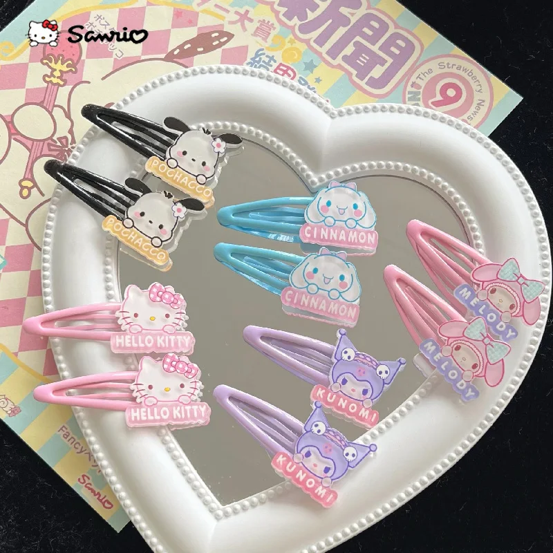 

2Pcs Kawaii Sanrio Creative Hair Clip Cinnamoroll Hello Kitty Girl Sweet Hairpin Hair Accessories Children Headwear Gift