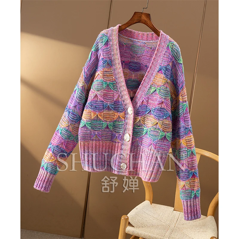 Необычная пряжа100 кашемировый свитер с v-образным вырезом куртка-кардиган