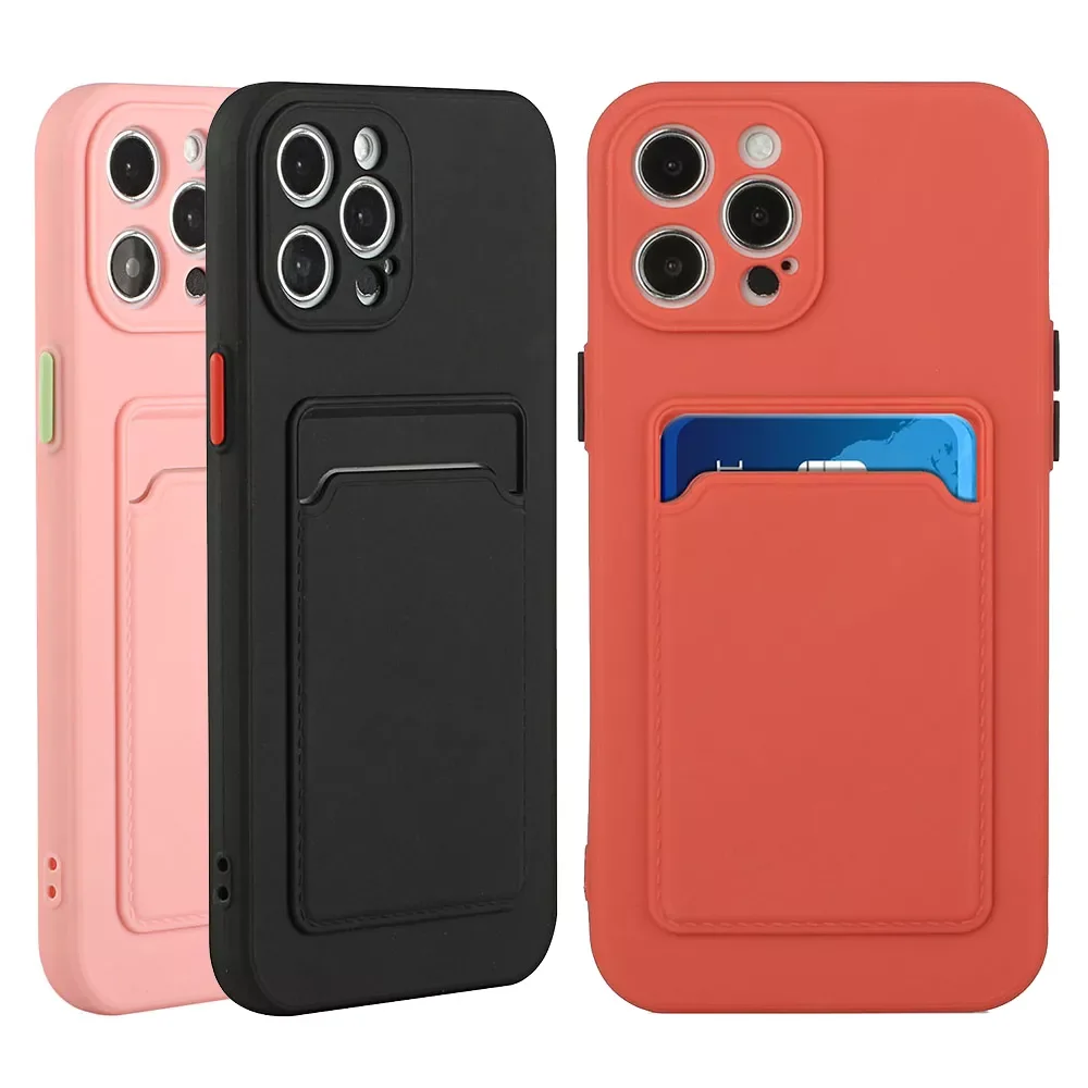 

Shockproof Card holder Case For iPhone 13 12 11 Pro Max X XS 7 8 Plus Mobile Phone Cover Silicone Black Red Pink Women Men Shell