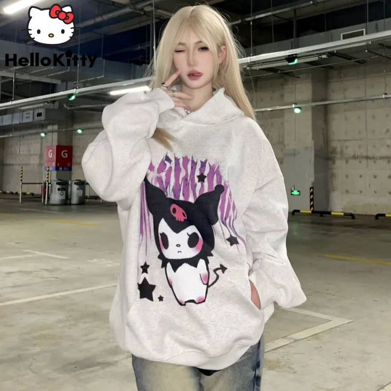 Новинка модные толстовки Sanrio Kuromi Y2k уличная одежда свободные пуловеры