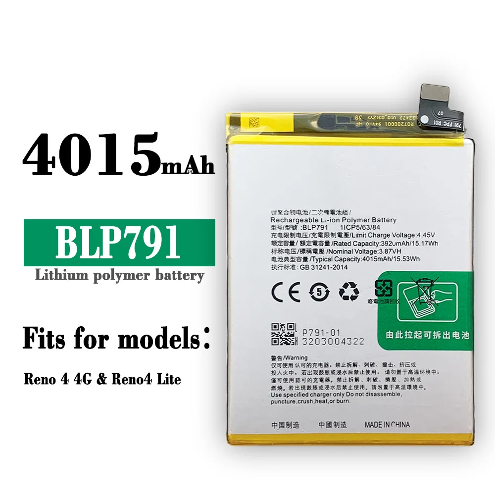 

BLP791 100% Orginal 4015mAh High Quality Replacement Battery For OPPO RENO4 4G Mobile Phone Large Capacity Built-in Batteries