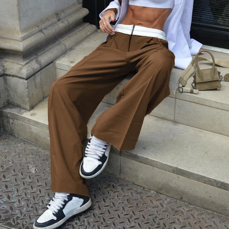 

Y2K Solid Baggy Trousers Pockets Straight Suits Pants Streetwear Vintage Harajuku Fashion Office Ladies Joggers Casual