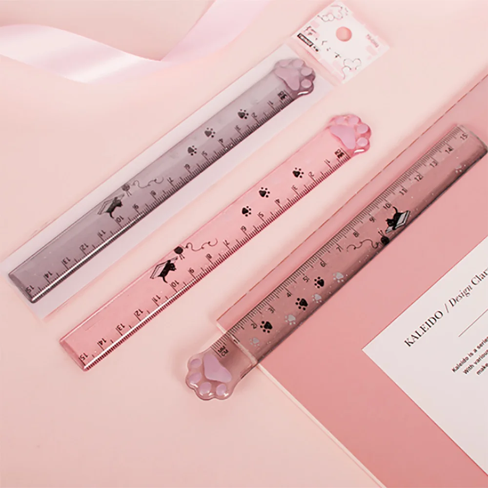 

15cm Straight Ruler Kawaii Cat Paw Transparent Plastic Measuring Ruler Cute Stationery School Office Supplies Kids Gift