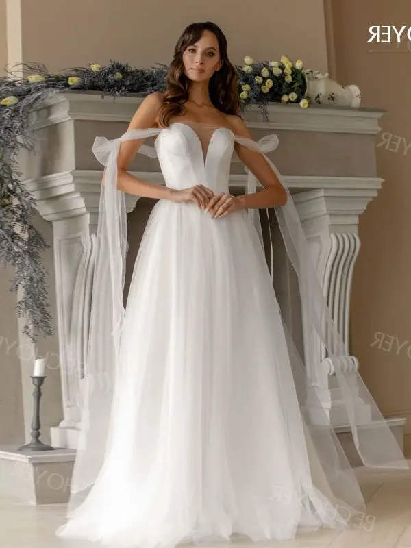 

Свадебное платье без рукавов трапециевидного силуэта, романтичное платье принцессы со шлейфом, платье невесты 2022 BECHOYER LY02, свадебное платье