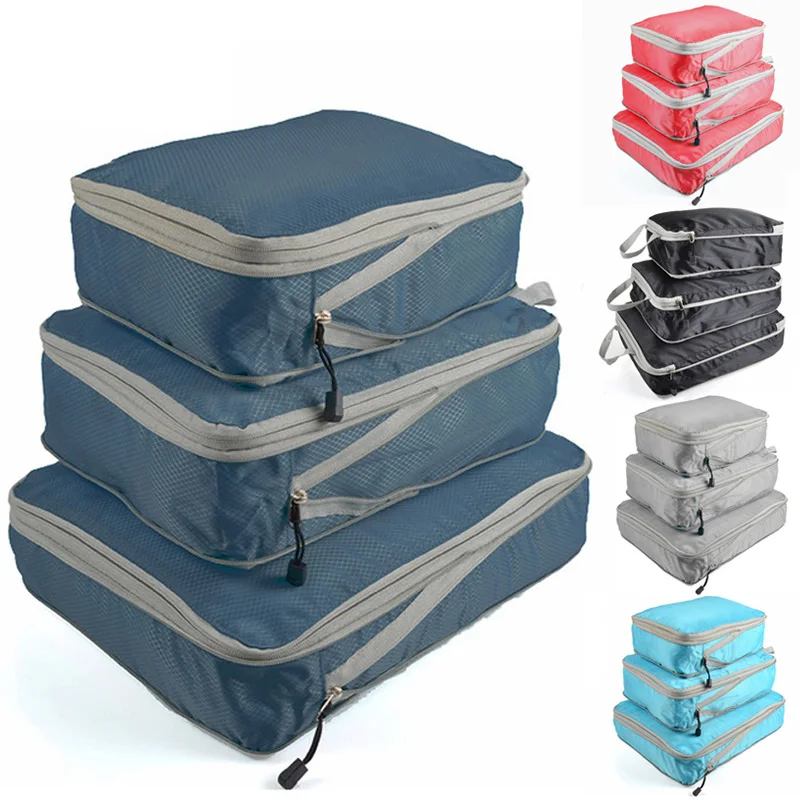 

Compressible Packing Cubes Foldable Waterproof Travel Storage Bag Suitcase Nylon Portable With Handbag Luggage Organizer