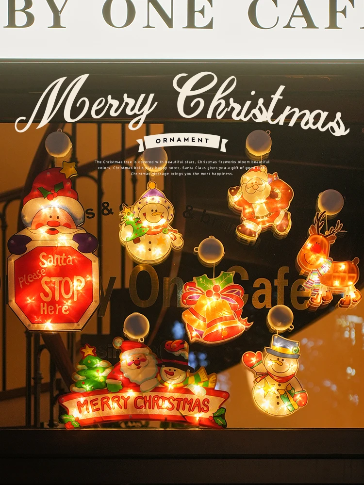 

Christmas decoration scene layout, holiday decoration creativity, small hanging decorations, snowman stores, shops, illuminated