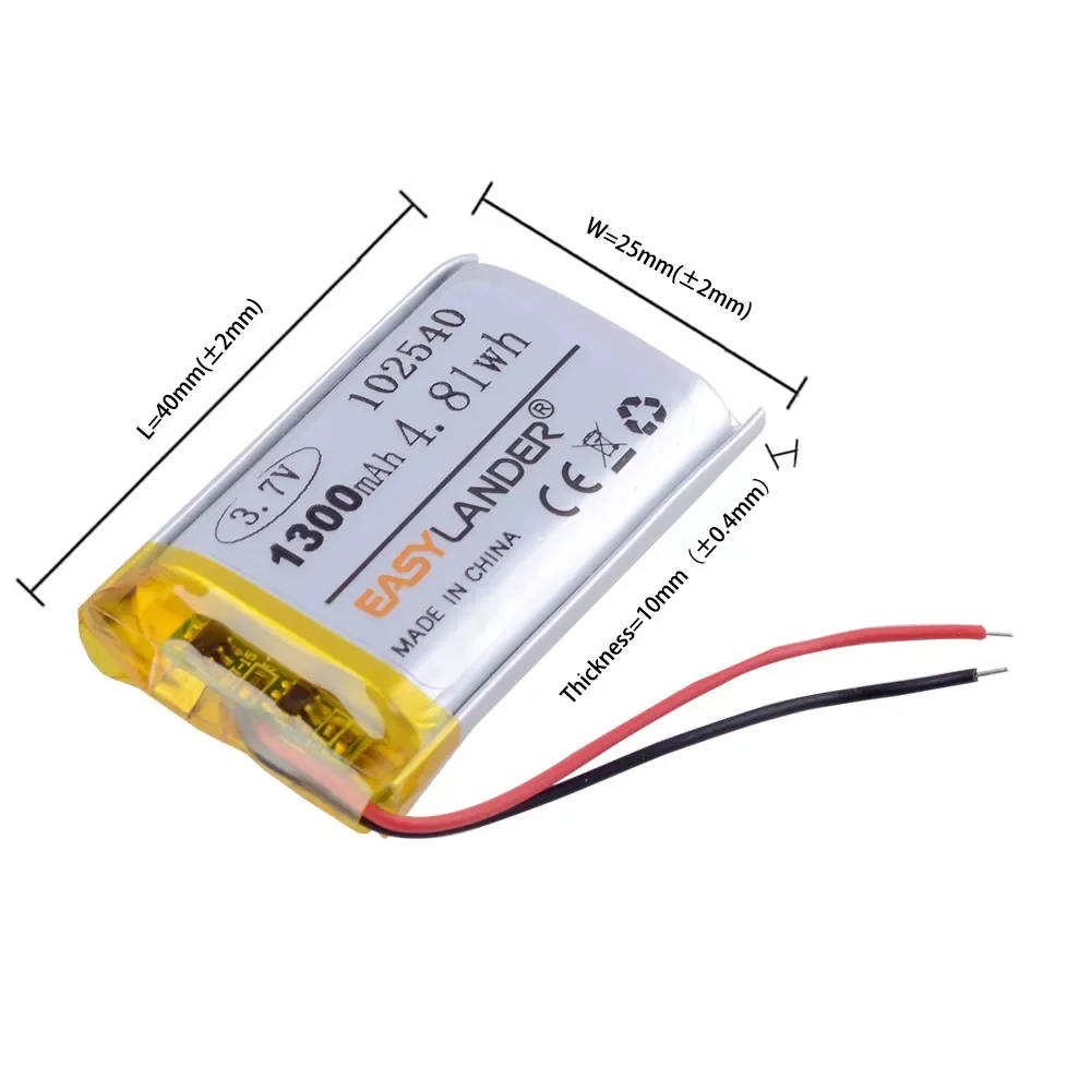 

NEW2023 102540 3.7V 1300mAh Rechargeable Li-Polymer Li-ion Battery For mp3 mp4 mp5 toys DVR GPS PDA Tools LED Ligts Lamps 982438