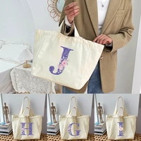 purple flower printed shopping bags harajuku fashion shoulder bag canvas bag harajuku shopper bag fashion casual summer tote bag