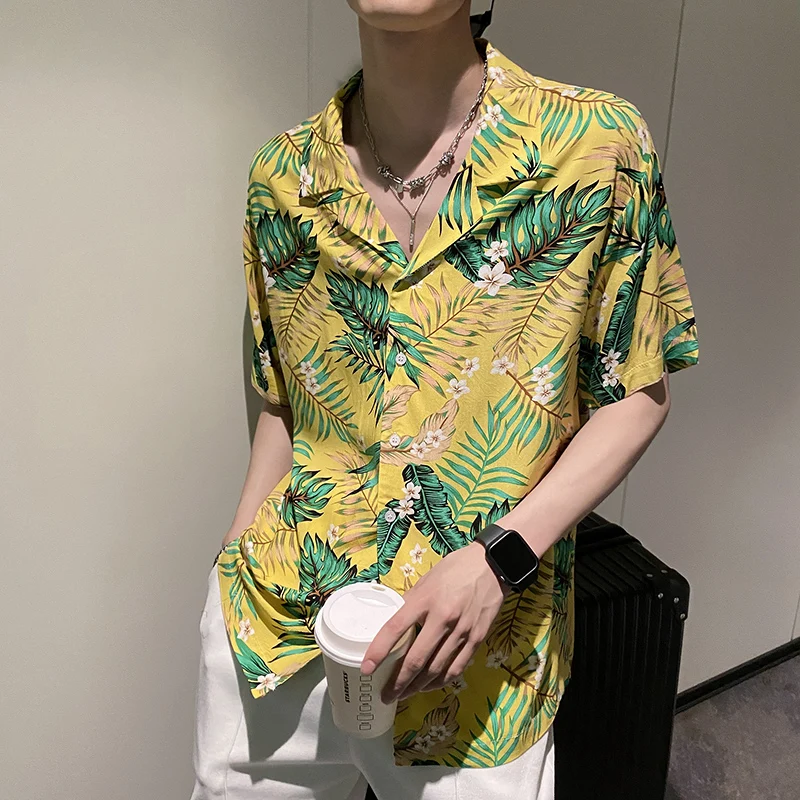 Summer Beach Hawaiian Shirts for Men 2022 Short Sleeve Floral Printed Loose Casual Shirt Harajuku Hip Hop Lapel Tops Men Clothes