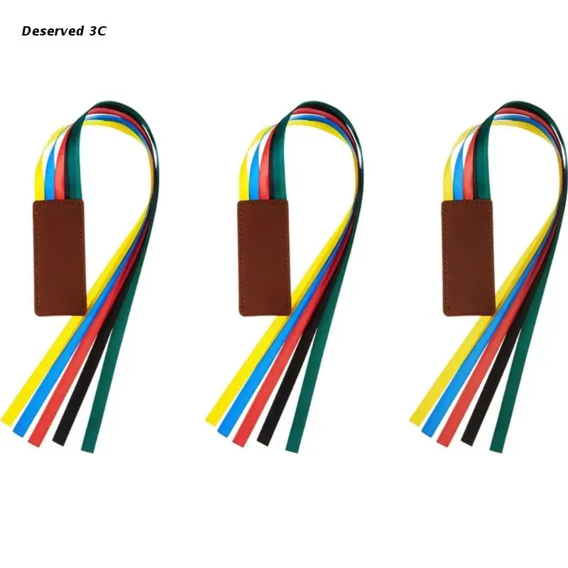 

R9CB 3pcs Ribbon Bookmarks Leatherette with 5 Colorful Ribbons Book Markers for Books Novel Bible Reading Office