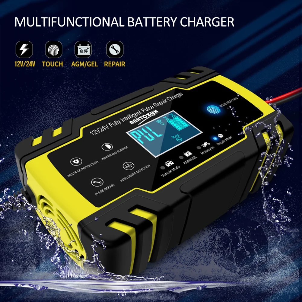 Car Battery Charger 12 24V 8A Touch Screen Pulse Repair LCD Battery Charger For Car Motorcycle Lead Acid Battery Agm Gel Wet