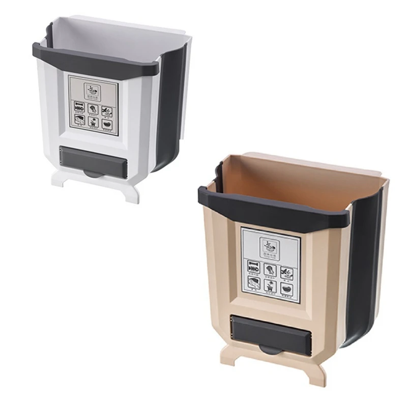 

2Pcs Hanging Trash Can Folded With Trash Bag Storage Slot,For Kitchen,Small Waste Garbage Can/Trash Bin