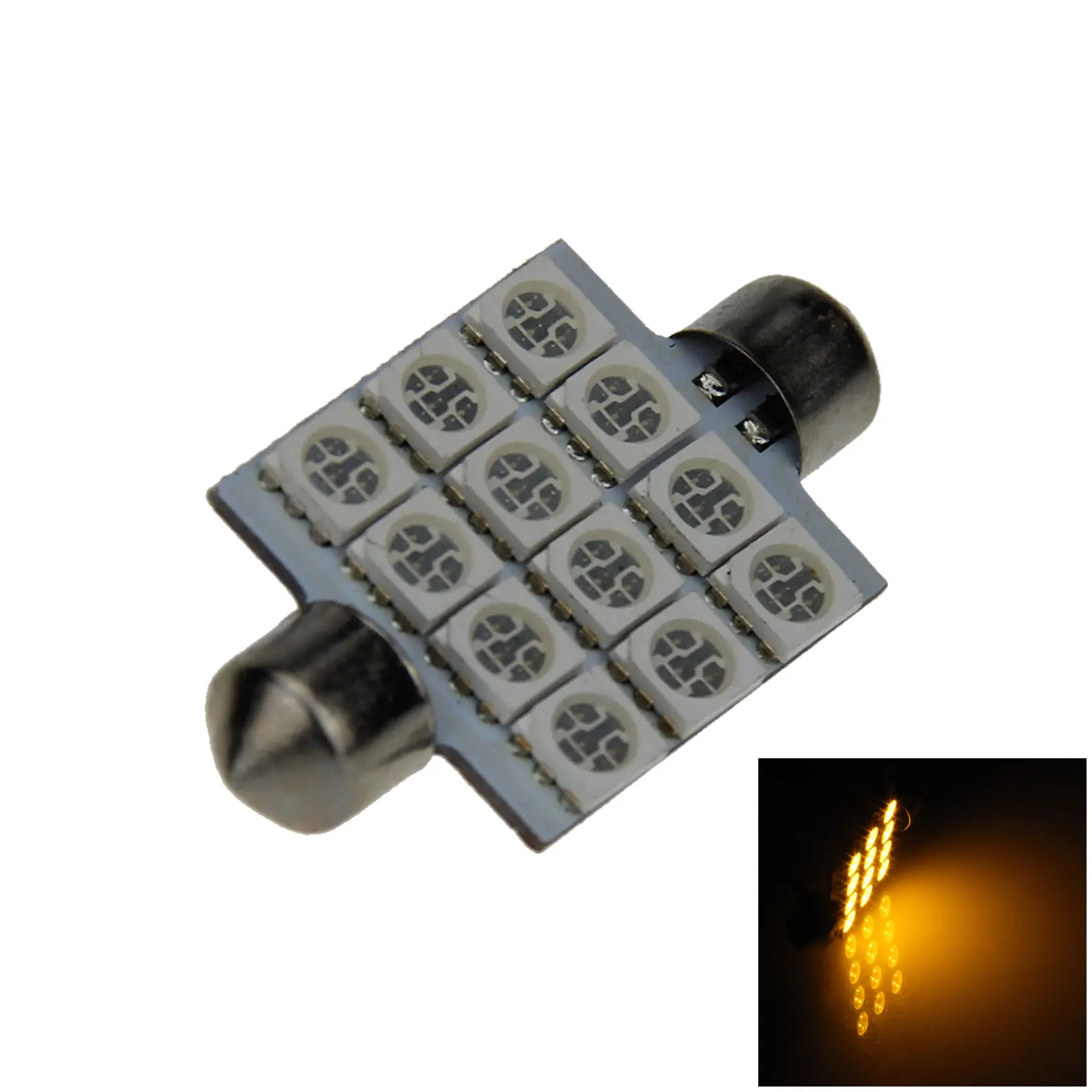 

1x Yellow RV 42MM Festoon Blub Reading Lamp 12 Emitters 5050 SMD LED 560 I303-Y