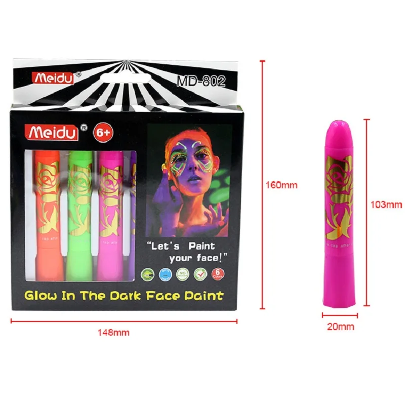 6 цветов краска для Хэллоуина яркая светящаяся в темноте черная лица и тела