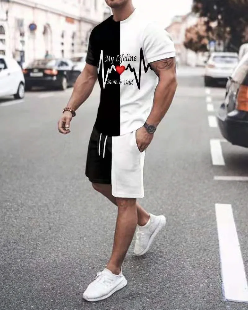 King K Camo Print Men's Suit Summer Fashion Streetwear Set High Street T-shirt + Shorts 2 Piece Tracksuits Set Casual Sportswear