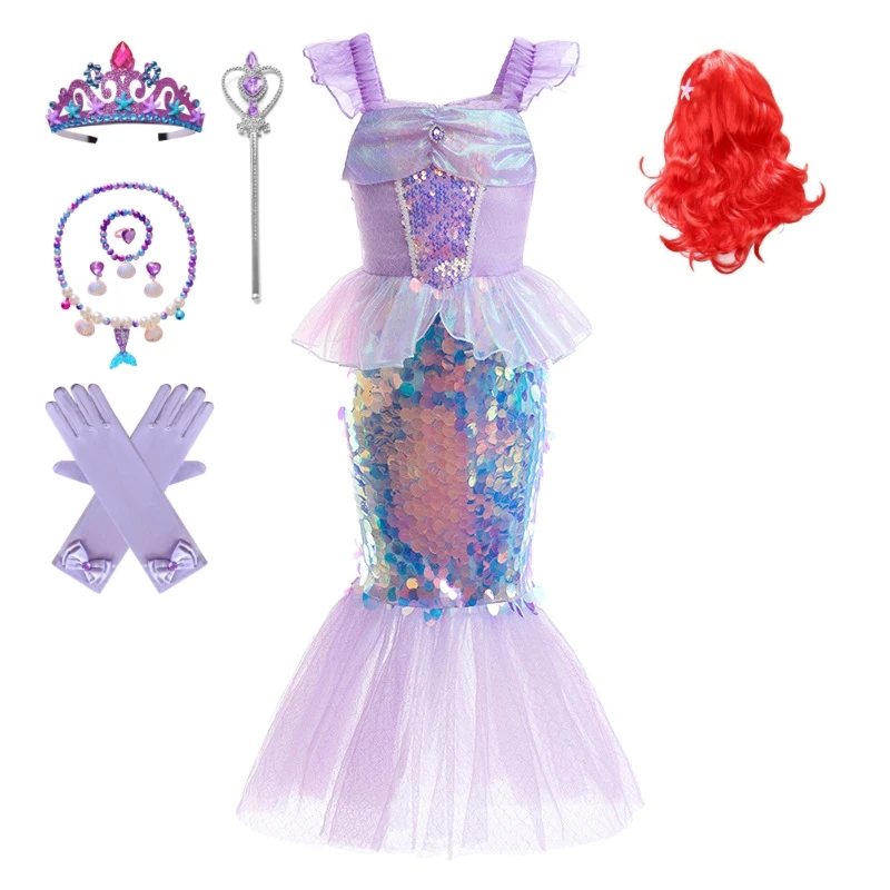 

Baby Girls Little Mermaid Dress Ariel Princess Sequin Costume Kids Halloween Cosplay Children Birthday Party Clothes