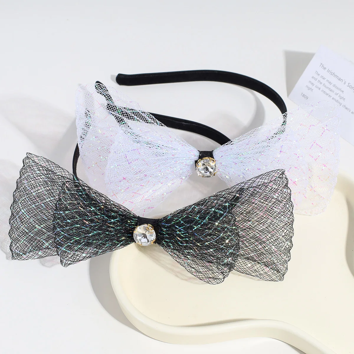 

Повязка на голову женская с французским большим бантом, обруч с лазерной сеткой в ретро стиле, модный клубный головной убор, аксессуары для волос