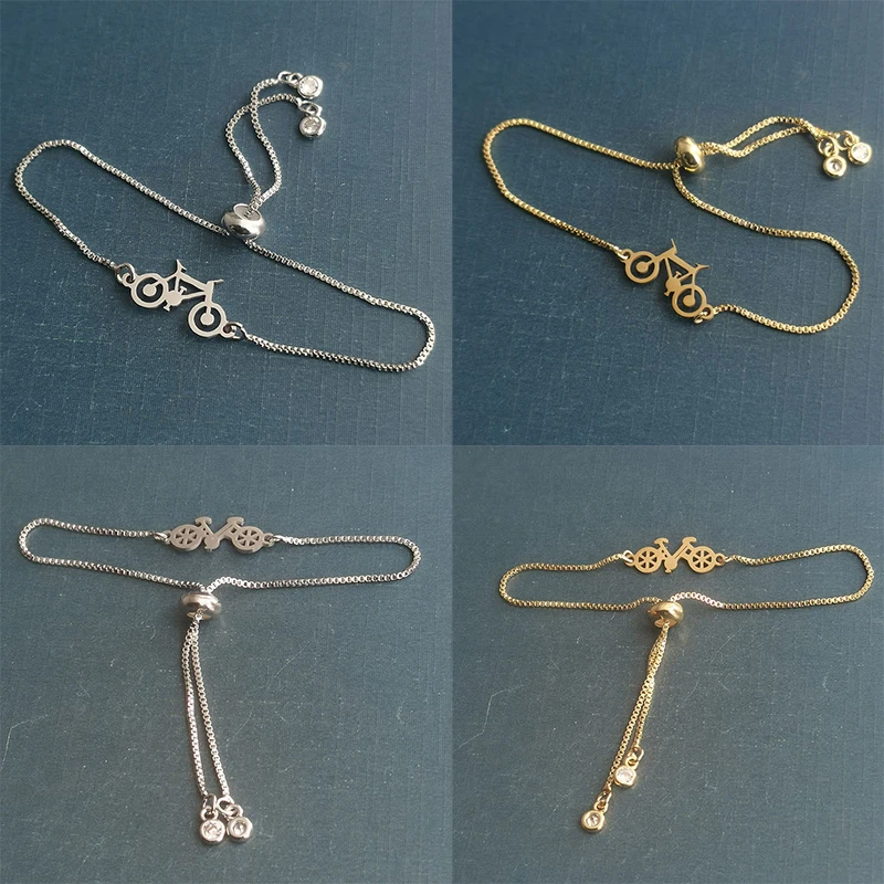 

12 Pieces Gold Bike Bracelet Stainless Steel Bicycle Wristband With Copper Chain Jewelry Adjustable Size Wholesale