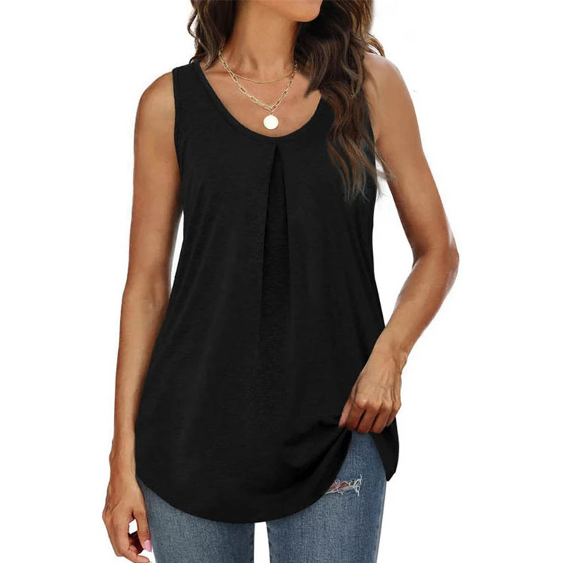 2023 Summer Women’s Tops Vest Sleeveless Round Neck T-Shirt for Women Casuals Top Tank Wear Basic Solid Simple Clothing Leisure