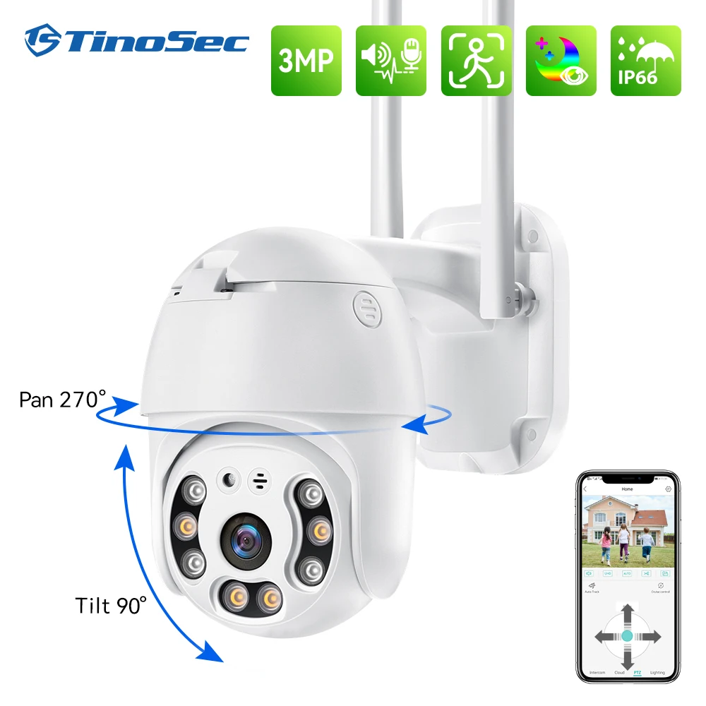 

TinoSec 3MP 1080P Outdoor Wifi Speed Dome IP Camera Human Detect CCTV Home Security Video Surveillance Two-way Audio Color Night