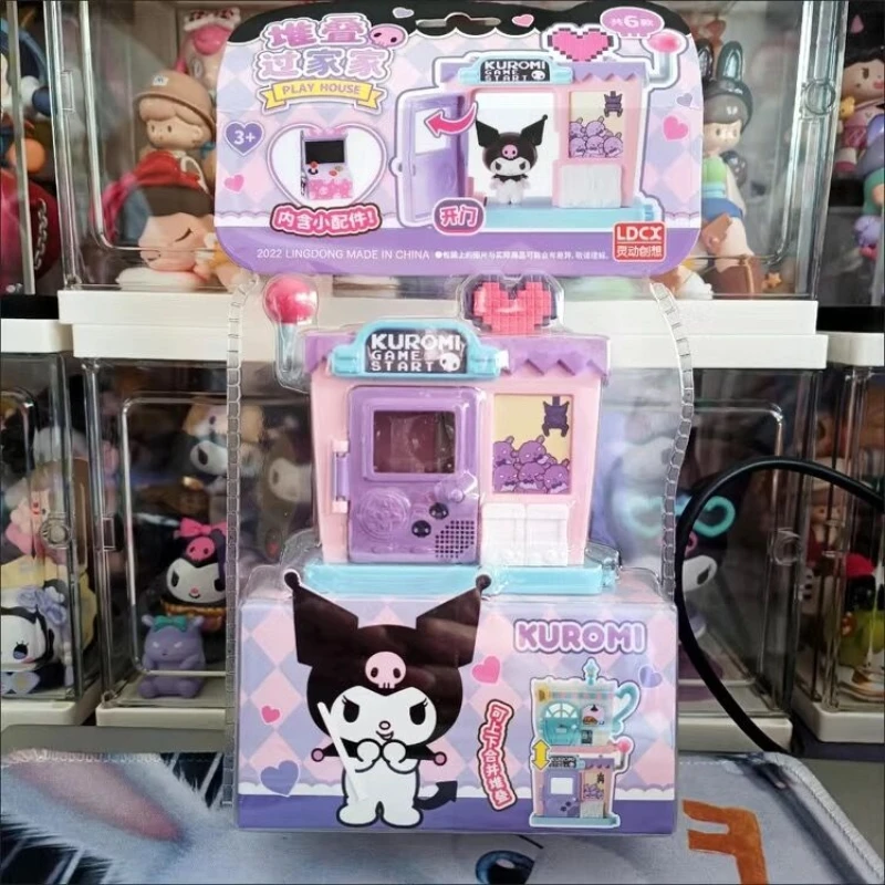 

Children Sanrios Hello Kitty Kuromi Cinnamoroll Play House Toy Street View Splicing Assemble Stackable Model Collection Kids Gif
