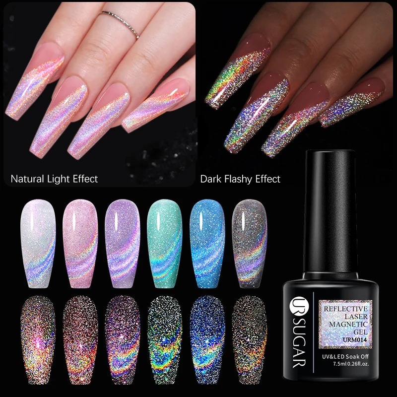 UR SUGAR 7.5ml Reflective Cat Magnetic Gel Polish Semi Permanent Glitter Spring Summer Soak Off UV Led Nail Art Varnish |