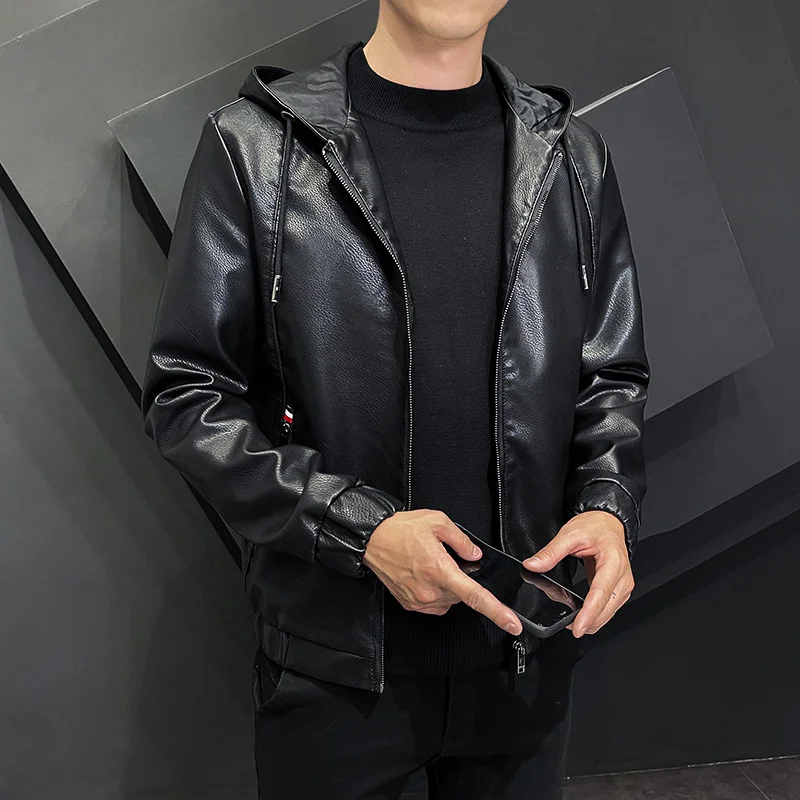 

Men 2022 New Causal Vintage Leather Jacket Coat Men Spring Motor Biker Pocket PU Leather Jacket Men black gray khaki clothig