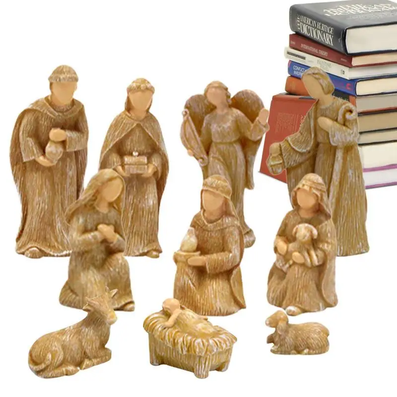 

Nativity Figurines Set 10pcs Holy Family Decor Religious Ornament Resin Crafts Nativity Manger Group Ornaments Jesus Souvenir