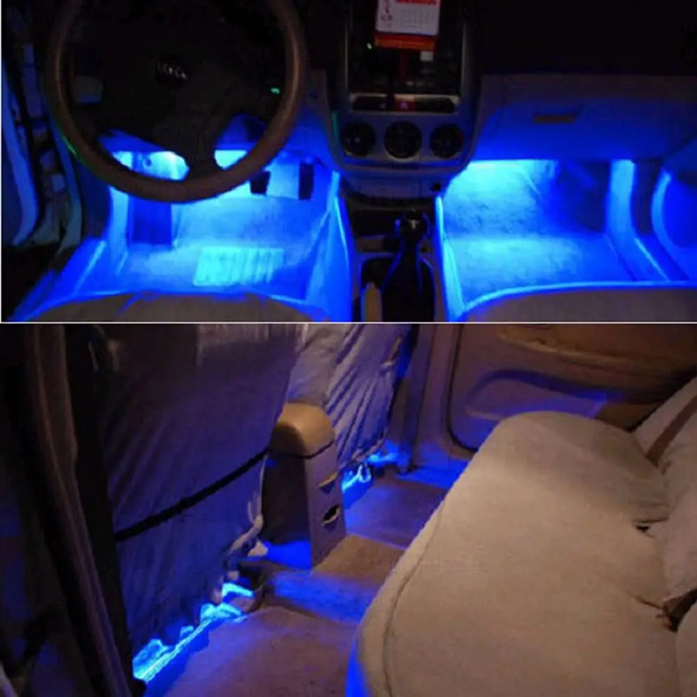 Модные синие автомобильные атмосферные лампы для салона 12 В 4 светодиода