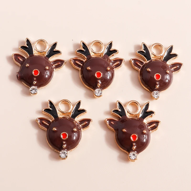 

10pcs 16x18mm Cute Enamel Christmas Deer Antles Charms for Jewelry Making Earrings Pendants Necklaces DIY Bracelets Crafts Gift